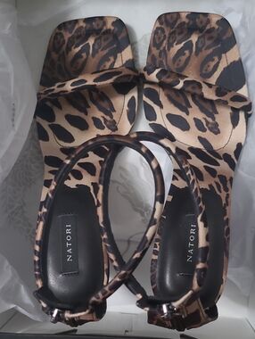 Natori Leopard-Print Ankle-Strap Sandals in Brown and Black
